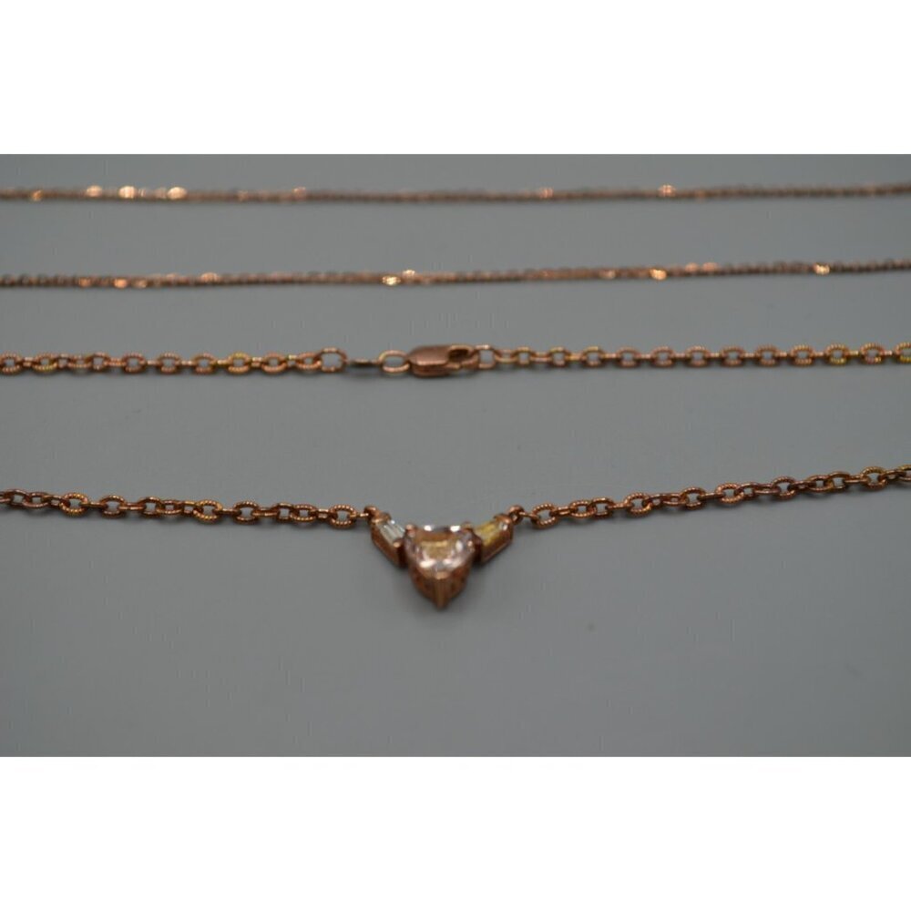 Sterling Silver Chain Necklace Set Heart Cut Stone Accent 925 9" Rose Gold Plate - Picture 5 of 13